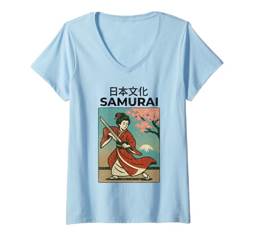 Damen Vintage Geisha Samurai Art Kyoto Asien Cool Japanese Poster T-Shirt mit V-Ausschnitt Damen Vintage Geisha Samurai Art Kyoto Asien Cool Japanese Poster T-Shirt mit V-Ausschnitt von Vintage Japanese Poster Art Japan Lovers DonaOnca