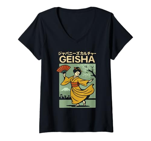 Damen Vintage Geisha Tanzkunst Kyoto, Asien, Cooles Japanisches Poster T-Shirt mit V-Ausschnitt Damen Vintage Geisha Tanzkunst Kyoto, Asien, Cooles Japanisches Poster T-Shirt mit V-Ausschnitt von Vintage Japanese Poster Art Japan Lovers DonaOnca