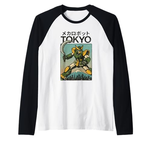 Mecha Robot Fighting Pose Boys Vintage Japanisches Poster Tokio Raglan von Vintage Japanese Poster Art Japan Lovers DonaOnca