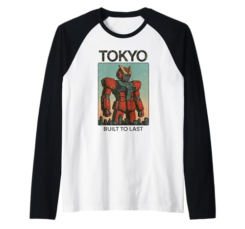 Red Mecha Robot Art Boys Vintage Japanisches Tokio Poster Raglan von Vintage Japanese Poster Art Japan Lovers DonaOnca