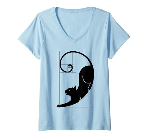 Damen Fibonacci-Katze mit Aufdruck „Der Goldene Schnitt“ T-Shirt mit V-Ausschnitt Damen Fibonacci-Katze mit Aufdruck „Der Goldene Schnitt“ T-Shirt mit V-Ausschnitt von Vintage Japanese Style Ukiyoe Graphic Vibes