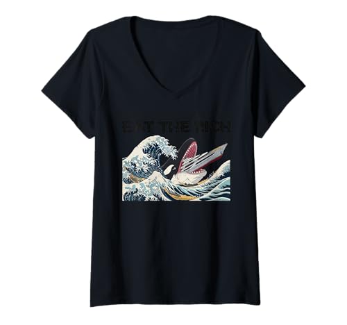 Damen Vintage Eat Die reichen Liebhaber des Ukiyo-e Kanagawa Wave Ocean T-Shirt mit V-Ausschnitt Damen Vintage Eat Die reichen Liebhaber des Ukiyo-e Kanagawa Wave Ocean T-Shirt mit V-Ausschnitt von Vintage Japanese Wave Ocean Art Statement