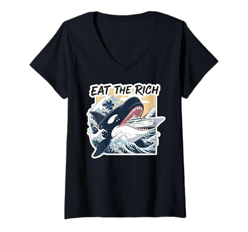 Damen Vintage Eat Die reichen Liebhaber des Ukiyo-e Kanagawa Wave Ocean T-Shirt mit V-Ausschnitt Damen Vintage Eat Die reichen Liebhaber des Ukiyo-e Kanagawa Wave Ocean T-Shirt mit V-Ausschnitt von Vintage Japanese Wave Ocean Art Statement