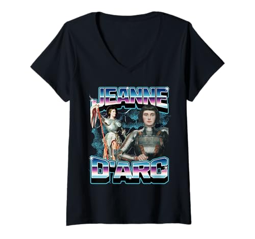 Damen Jeanne D'Arc Joan of Arc Retro 90er Jahre Bootleg Rap Merch Style T-Shirt mit V-Ausschnitt Damen Jeanne D'Arc Joan of Arc Retro 90er Jahre Bootleg Rap Merch Style T-Shirt mit V-Ausschnitt von Vintage Joan of Arc Jeanne D'Arc by Wee Tee Design
