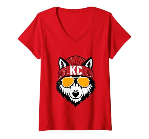 Damen K.C. Wolf T-Shirt mit V-Ausschnitt von Vintage KC Apparel for Women and Men