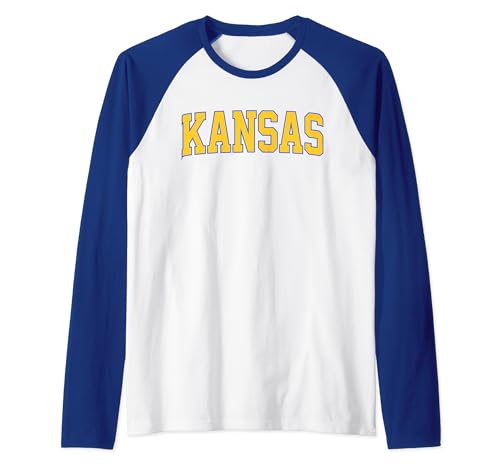 Vintage Kansas Herren Retro Blau Kansas Throwback Crimson Shirt Raglan von Vintage Kansas Tees Retro Kansas T-Shirts KS Gifts