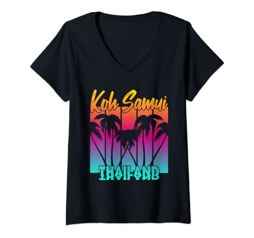 Damen Koh Samui Thailand T-Shirt mit V-Ausschnitt Damen Koh Samui Thailand T-Shirt mit V-Ausschnitt von Vintage Koh Samui Thailand Sunset !!