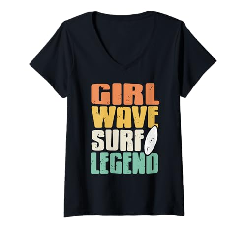 Damen Retro Surf Königin Wellenreiterin Ozeanstrand Legende T-Shirt mit V-Ausschnitt Damen Retro Surf Königin Wellenreiterin Ozeanstrand Legende T-Shirt mit V-Ausschnitt von Vintage Küsten Surf Lifestyle Crew