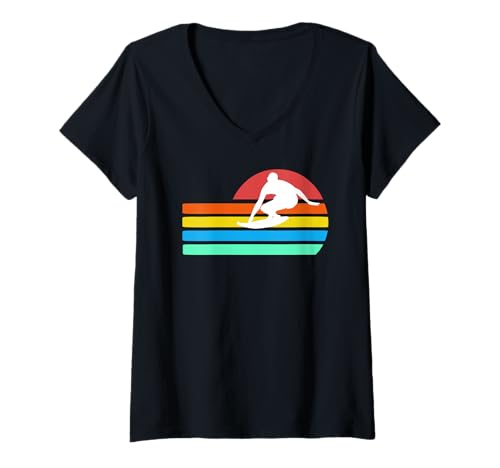 Damen Vintage Retro Surf Wellenreiter Klassisch Küstenfreunde T-Shirt mit V-Ausschnitt Damen Vintage Retro Surf Wellenreiter Klassisch Küstenfreunde T-Shirt mit V-Ausschnitt von Vintage Küstenfans Lifestyle Crew