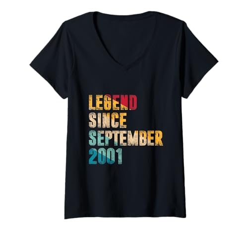 Damen 24 Jahre alte Geschenke Legende seit September 2001 24. Geburtstag T-Shirt mit V-Ausschnitt von Vintage Legend Since Birthday Gifts Store By Mj