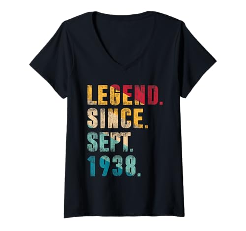 Damen 87 Jahre alte Geschenke Legende seit September 1938 87. Geburtstag T-Shirt mit V-Ausschnitt von Vintage Legend Since Birthday Gifts Store By Mj
