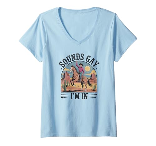 Damen Klingt schwul Ich Bin in Lesbian Cowgirl T-Shirt mit V-Ausschnitt Damen Klingt schwul Ich Bin in Lesbian Cowgirl T-Shirt mit V-Ausschnitt von Vintage Lesbian Pride