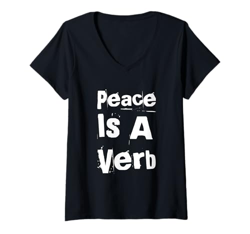 Damen Inspirierendes Zitat Retro Brief Wort Text Peace is A Verb T-Shirt mit V-Ausschnitt Damen Inspirierendes Zitat Retro Brief Wort Text Peace is A Verb T-Shirt mit V-Ausschnitt von Vintage Letter Word Text Peace Is A Verb Shirt