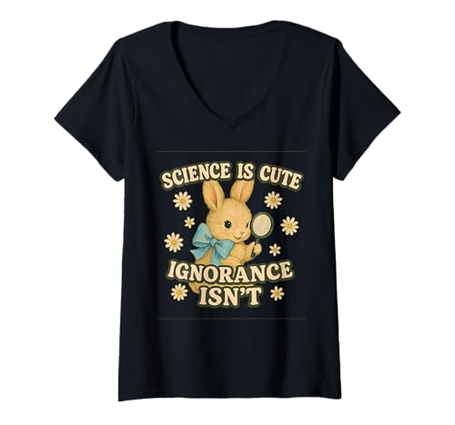Damen Science is Cute Ignorance Isn't Funny Rabbit Retro-Design T-Shirt mit V-Ausschnitt Damen Science is Cute Ignorance Isn't Funny Rabbit Retro-Design T-Shirt mit V-Ausschnitt von Vintage Liberal Aesthetic