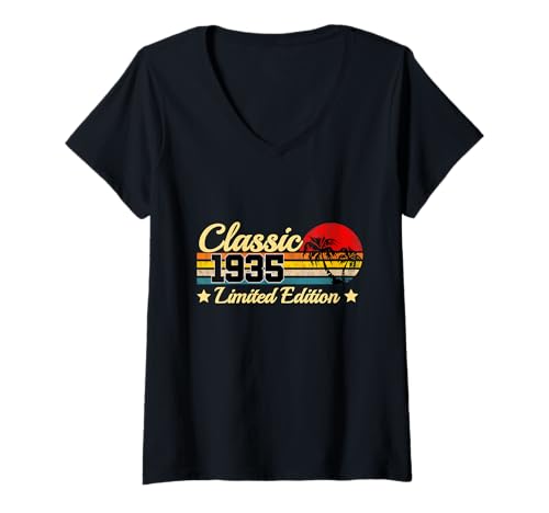 Damen Classic 1935, Limitierte Auflage, Vintage-Stil, 90. Geburtstag T-Shirt mit V-Ausschnitt von Vintage Limited Edition Birthday Gifts Store By Mj