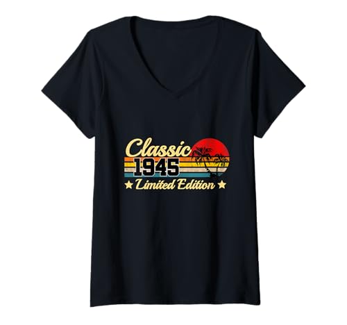 Damen Classic 1945, Limitierte Auflage, Vintage-Stil, 80. Geburtstag T-Shirt mit V-Ausschnitt von Vintage Limited Edition Birthday Gifts Store By Mj