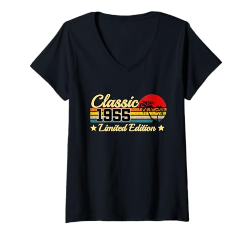 Damen Classic 1955, Limitierte Auflage, Vintage-Stil, 70. Geburtstag T-Shirt mit V-Ausschnitt von Vintage Limited Edition Birthday Gifts Store By Mj