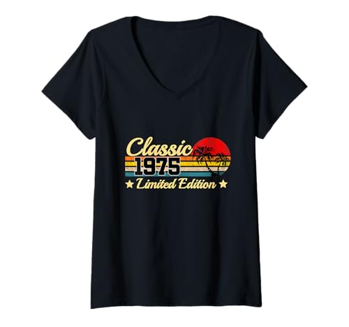 Damen Classic 1975, Limitierte Auflage, 50 Jahre, Geschenke zum 50. Geburtstag T-Shirt mit V-Ausschnitt von Vintage Limited Edition Birthday Gifts Store By Mj