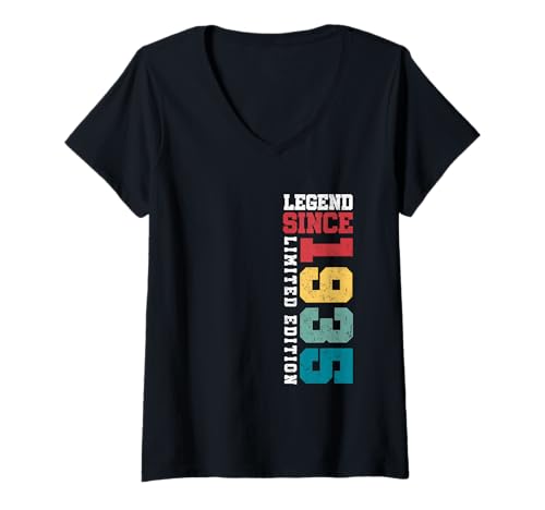 Damen Legend Since 1935, Limitierte Auflage, 90 Jahre alt, 90. Geburtstag T-Shirt mit V-Ausschnitt von Vintage Limited Edition Funny Birthday Gifts By Mj