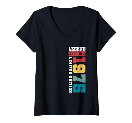 Damen Legend Since 1975, Limitierte Auflage, 50 Jahre alt, 50. Geburtstag T-Shirt mit V-Ausschnitt von Vintage Limited Edition Funny Birthday Gifts By Mj