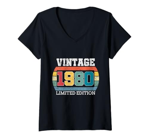 Damen Vintage 1980 Limited Edition 45 Jahre alt Geschenke 45. Geburtstag T-Shirt mit V-Ausschnitt von Vintage Limited Edition Funny Birthday Gifts By Mj