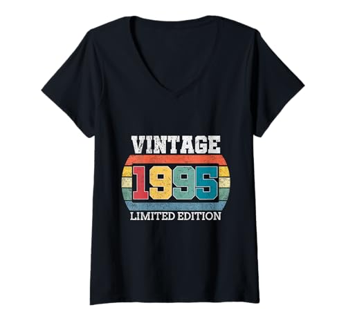 Damen Vintage 1995, Limitierte Auflage, 30 Jahre, Geschenke zum 30. Geburtstag T-Shirt mit V-Ausschnitt von Vintage Limited Edition Funny Birthday Gifts By Mj