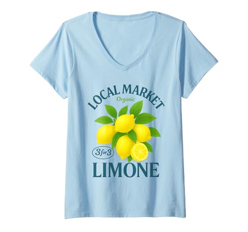 Damen Retro Zitrone Lokaler Markt Limoncello Ästhetische Frucht T-Shirt mit V-Ausschnitt Damen Retro Zitrone Lokaler Markt Limoncello Ästhetische Frucht T-Shirt mit V-Ausschnitt von Vintage Local Market Citrus Tops Women