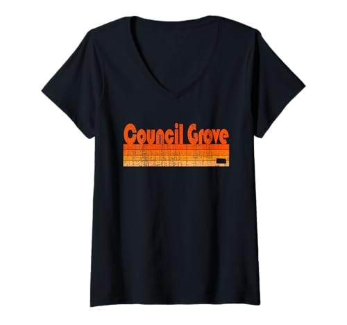 Damen Council Grove, Kansas Retro 80er Jahre Stil T-Shirt mit V-Ausschnitt Damen Council Grove, Kansas Retro 80er Jahre Stil T-Shirt mit V-Ausschnitt von Vintage Look Council Grove, Kansas Souvenirs