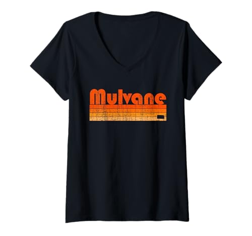 Damen Mulvane, Kansas Retro 80er Jahre Stil T-Shirt mit V-Ausschnitt von Vintage Look Mulvane, Kansas Souvenirs