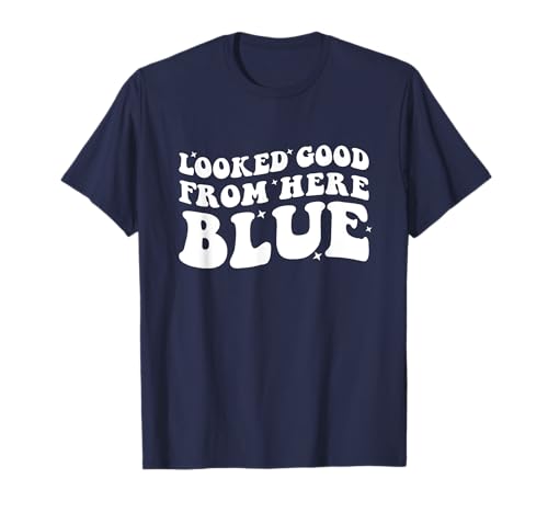 Sah von hier aus gut aus Blauer lustiger Softball Mama Mama Game Day T-Shirt Sah von hier aus gut aus Blauer lustiger Softball Mama Mama Game Day T-Shirt von Vintage Looked Good From Here Blue Apparel