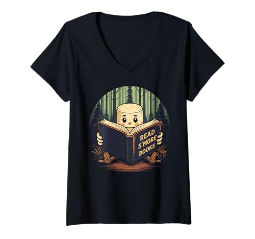 Damen Read S'more Books Vintage Marshmallow Camping T-Shirt mit V-Ausschnitt Damen Read S'more Books Vintage Marshmallow Camping T-Shirt mit V-Ausschnitt von Vintage Marshmallow Book Lovers Campfire Designs