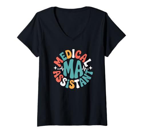 Damen Medizinische Assistentin MA CMA Krankenpflege Ärztin Assistentin Studentin T-Shirt mit V-Ausschnitt Damen Medizinische Assistentin MA CMA Krankenpflege Ärztin Assistentin Studentin T-Shirt mit V-Ausschnitt von Vintage Medical Assistant MA Apparel