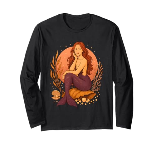 Meerjungfrau Meeresleben, Strand Bum Sommer Meerjungfrau Retro Damen Langarmshirt von Vintage Mermaid Beach Summer Vacation Girl Apparel