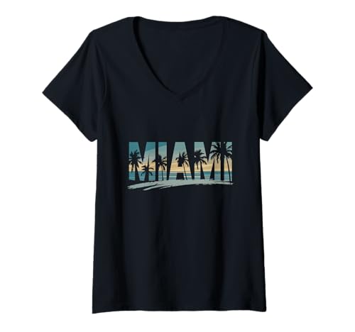 Vintage Miami Florida Beach Gift Damen T-Shirt mit V-Ausschnitt Schwarz S Miami Beach Souvenir Urlaub T-Shirt Vintage Miami Florida Beach Gift Damen T-Shirt mit V-Ausschnitt Schwarz S Miami Beach Souvenir Urlaub T-Shirt von Vintage Miami Florida Beach Gift