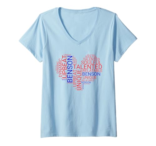 Damen Benson Heart T Red Word Cloud T-Shirts für Mädchen und Frauen T-Shirt mit V-Ausschnitt Damen Benson Heart T Red Word Cloud T-Shirts für Mädchen und Frauen T-Shirt mit V-Ausschnitt von Vintage Mike Benson Name 70s 80s Retro Gifts Tees