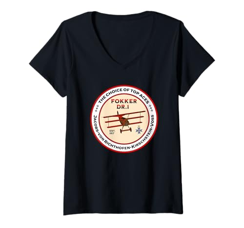 Damen Fokker DR1 Triplane WW1 Kampfflugzeug Wahl von Top Aces T-Shirt mit V-Ausschnitt Damen Fokker DR1 Triplane WW1 Kampfflugzeug Wahl von Top Aces T-Shirt mit V-Ausschnitt von Vintage Military Appreciation Apparel