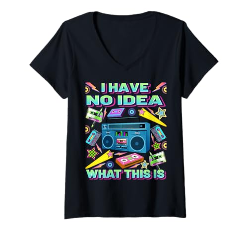 Damen Retro-Outfit der 80er und 90er Jahre — Herren Damen Teenager T-Shirt mit V-Ausschnitt von Vintage Mode Outfits – 80er 90er Jahre Stil