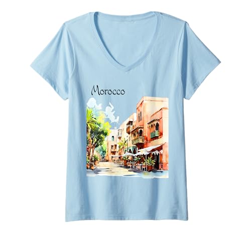 Damen Vintage marokkanische Kunst T-Shirt mit V-Ausschnitt von Vintage Morocco Collection