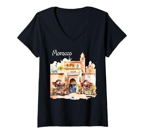 Damen Vintage marokkanische Kunst T-Shirt mit V-Ausschnitt Damen Vintage marokkanische Kunst T-Shirt mit V-Ausschnitt von Vintage Morocco Collection