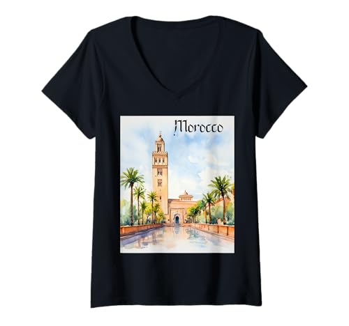 Damen Vintage marokkanische Kunst T-Shirt mit V-Ausschnitt von Vintage Morocco Collection