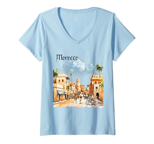Damen Vintage marokkanische Kunst T-Shirt mit V-Ausschnitt Damen Vintage marokkanische Kunst T-Shirt mit V-Ausschnitt von Vintage Morocco Collection