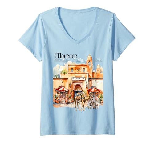 Damen Vintage marokkanische Kunst T-Shirt mit V-Ausschnitt von Vintage Morocco Collection