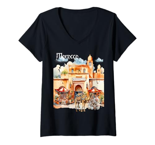 Damen Vintage marokkanische Kunst T-Shirt mit V-Ausschnitt Damen Vintage marokkanische Kunst T-Shirt mit V-Ausschnitt von Vintage Morocco Collection