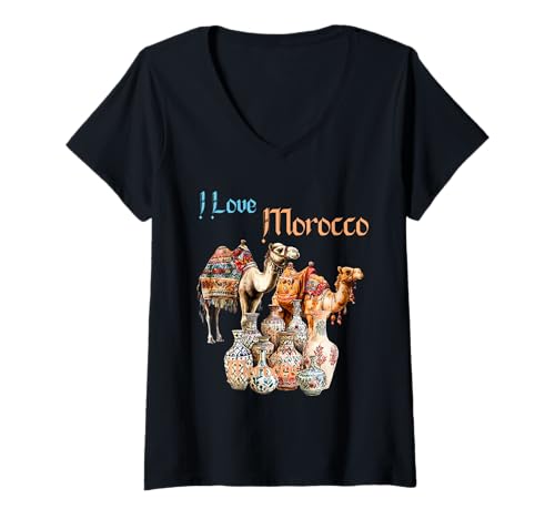Damen Vintage marokkanische Kunst T-Shirt mit V-Ausschnitt Damen Vintage marokkanische Kunst T-Shirt mit V-Ausschnitt von Vintage Morocco Collection