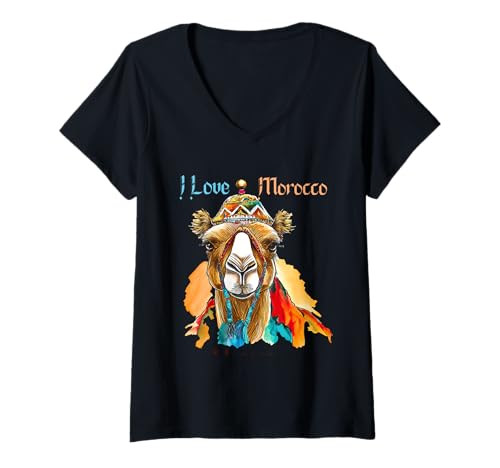 Damen Vintage marokkanische Kunst T-Shirt mit V-Ausschnitt von Vintage Morocco Collection