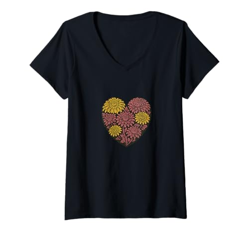 Damen Retro Chrysantheme Blume Vintage Floral Aesthetic T-Shirt mit V-Ausschnitt Damen Retro Chrysantheme Blume Vintage Floral Aesthetic T-Shirt mit V-Ausschnitt von Vintage Mum Arts
