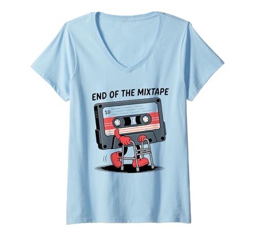 Damen Kassettenspieler Retro Musik Vintage Musiker Old Mixtape T-Shirt mit V-Ausschnitt Damen Kassettenspieler Retro Musik Vintage Musiker Old Mixtape T-Shirt mit V-Ausschnitt von Vintage Musician Retro Cassette 90s Classic 80s