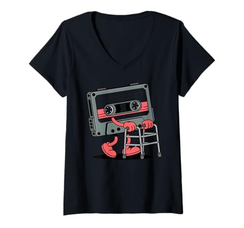Damen Kassettenspieler Retro Musik Vintage Musiker Old Mixtape T-Shirt mit V-Ausschnitt Damen Kassettenspieler Retro Musik Vintage Musiker Old Mixtape T-Shirt mit V-Ausschnitt von Vintage Musician Retro Cassette 90s Classic 80s