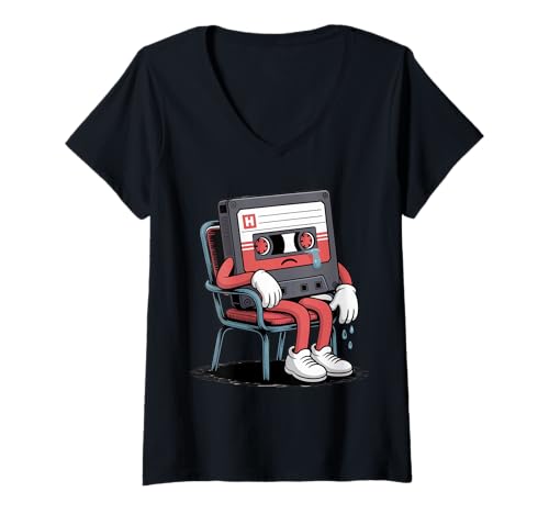 Damen Kassettenspieler Retro Musik Vintage Musiker Old Mixtape T-Shirt mit V-Ausschnitt Damen Kassettenspieler Retro Musik Vintage Musiker Old Mixtape T-Shirt mit V-Ausschnitt von Vintage Musician Retro Cassette 90s Classic 80s