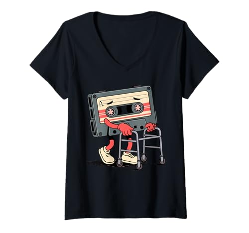 Damen Kassettenspieler Retro Musik Vintage Musiker Old Mixtape T-Shirt mit V-Ausschnitt Damen Kassettenspieler Retro Musik Vintage Musiker Old Mixtape T-Shirt mit V-Ausschnitt von Vintage Musician Retro Cassette 90s Classic 80s